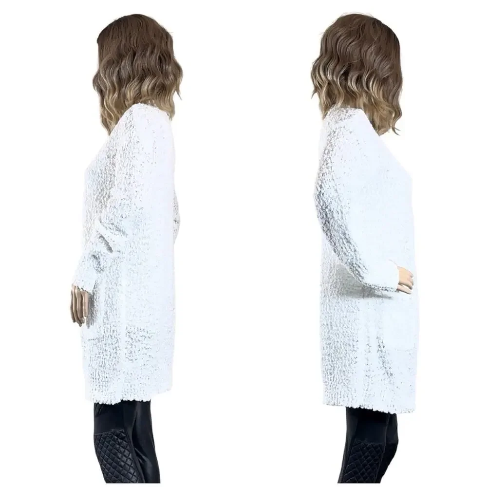 Listicle Ivory White Chunky Popcorn Knit Open Cardigan SZ M $49 - Picture 7 of 10